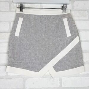 Banana Republic Petite 00P Black White Textured Wrap Mini Skirt Asymmetrical Hem